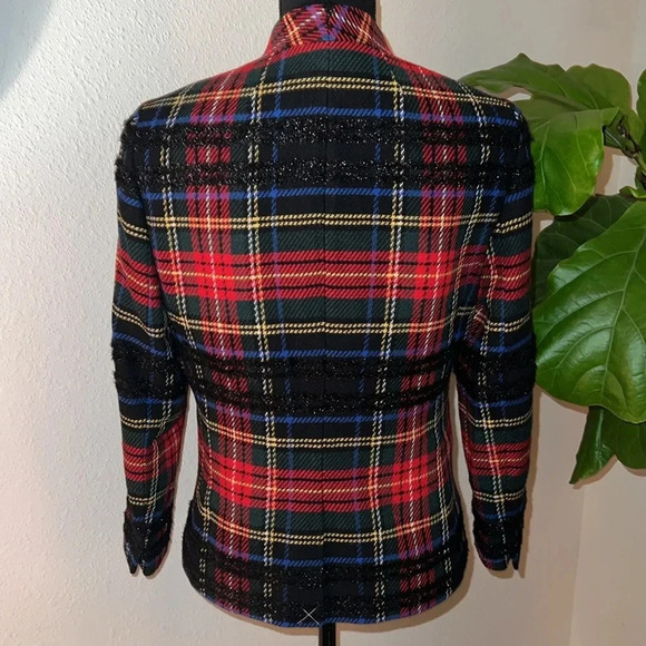J. Crew Going-Out Lurex Metallic Steward Tartan Blazer Red Plaid Size 4 NWT - Picture 7 of 15